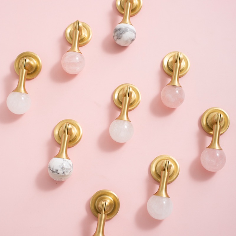 Furniture Hardware Drop Pulls - Sfera di cristallo bianca + maniglie